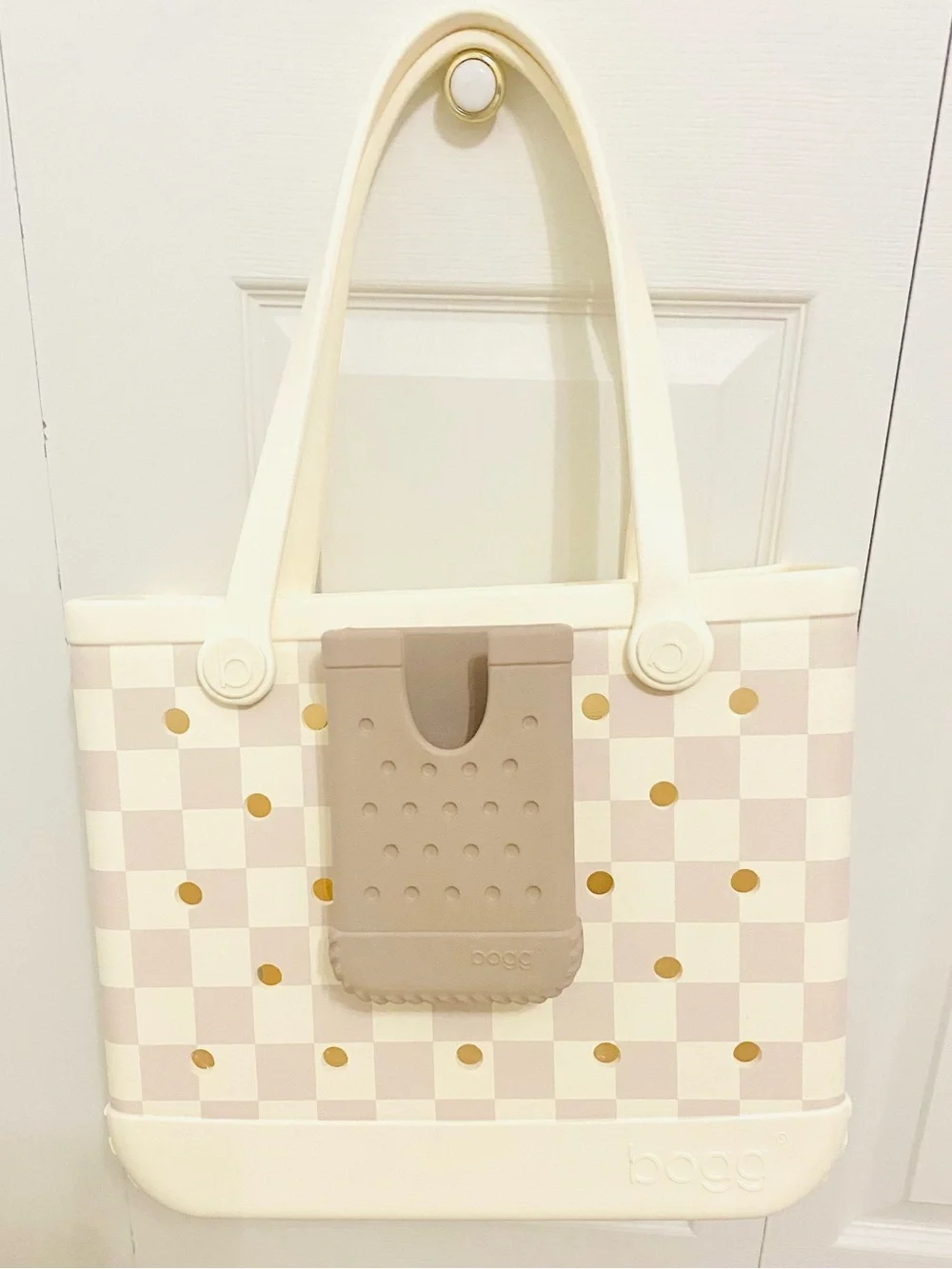 BOGG BAG Original Large Checkered Coconut & Mushroom w/ Phone Holder⭐️NWT